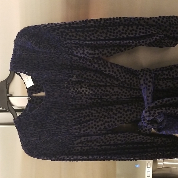 💕THE GREAT💕 The Merry Dress ~ Navy Blue Velvet Burnout Polka Dot Midi M NWT - Picture 12 of 16